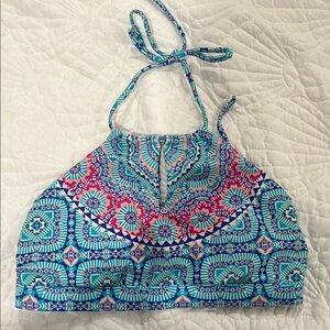 Athleta Blue and Pink high neck swim top